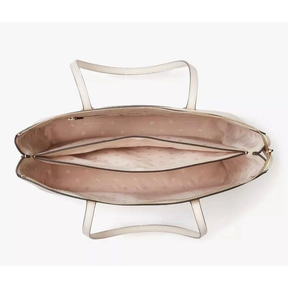 New Kate Spade All Day Large Zip-Top Tote Crossgrain Leather Parchment - Picture 4 of 5